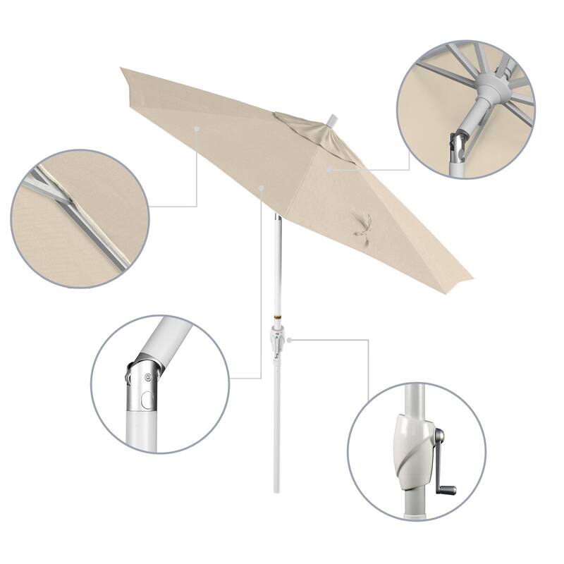 California Umbrella 7.5' Round Crank Lift, Push Button Tilt Aluminum Patio Umbrella, White Finish, Outdoor Rated Red Fabric