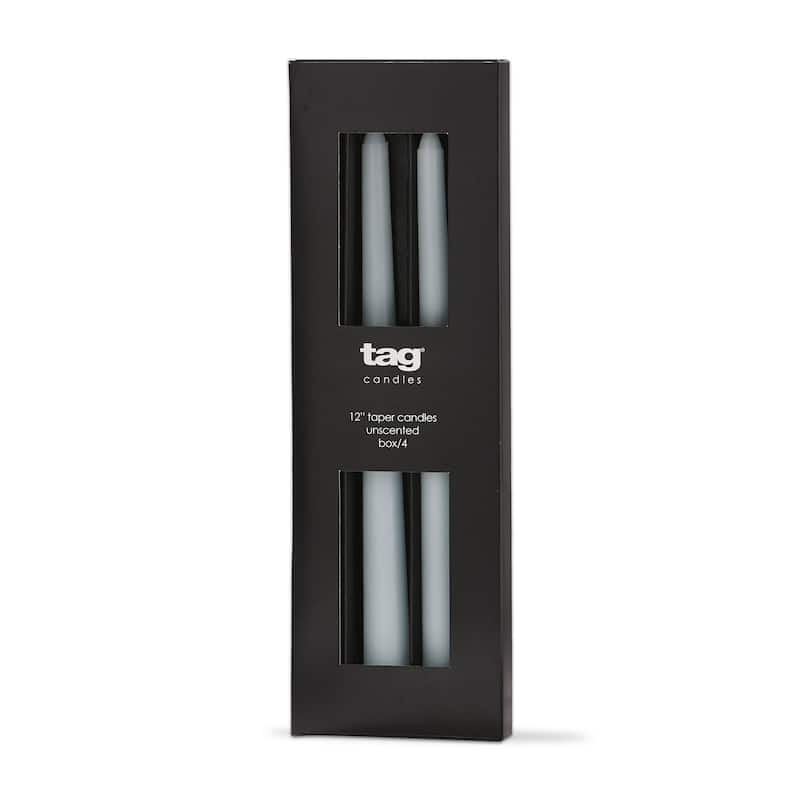 Color Studio 12" Traditional Taper Unscented Smokeless Paraffin Wax Candle Light Blue, Set of 4, Burn Time 8 hrs.