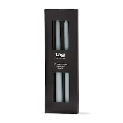 Color Studio 12" Traditional Taper Unscented Smokeless Paraffin Wax Candle Light Blue, Set of 4, Burn Time 8 hrs.