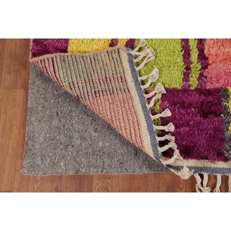 Colorful Checkered Moroccan Oriental Area Rug Handmade Wool Carpet - 6'10" x 10'6"
