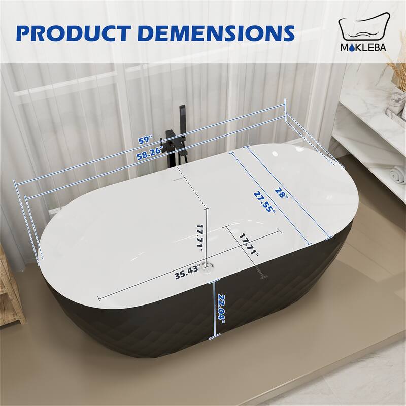 59 in. x 28 in. Acrylic Flat Bottom Non-Whirlpool Soaking Bathtub in Black