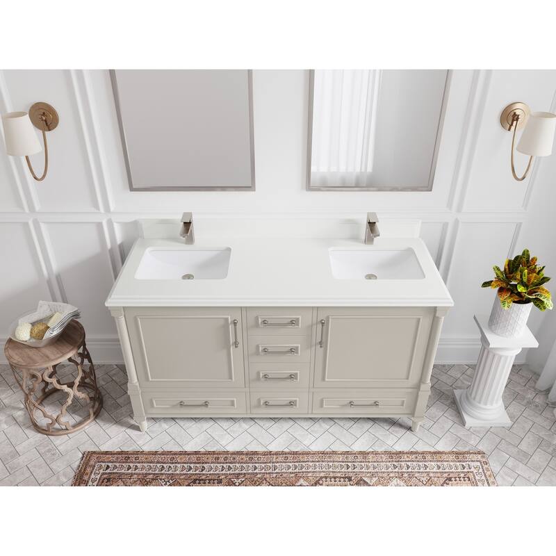 Willow Collections 60 in. W x 22 in. D Aberdeen Double Sink Bathroom Vanity with Countertop - 1.5" White Quartz - Fine Grain