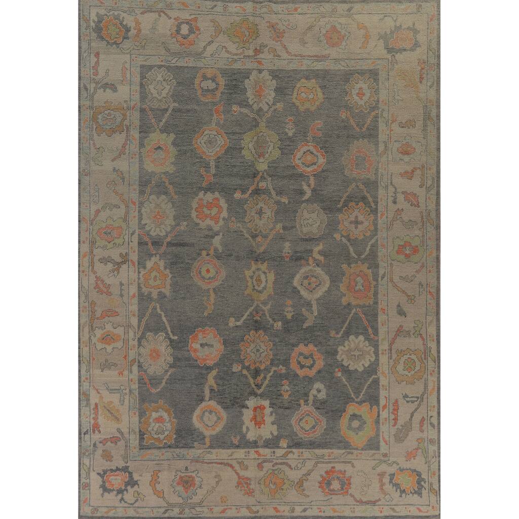 Hand Knotted Oriental 100% Wool Carpet Transitional All-Over Greys & Charcoal Oushak Area Rug - 12' 0'' X 8' 1''