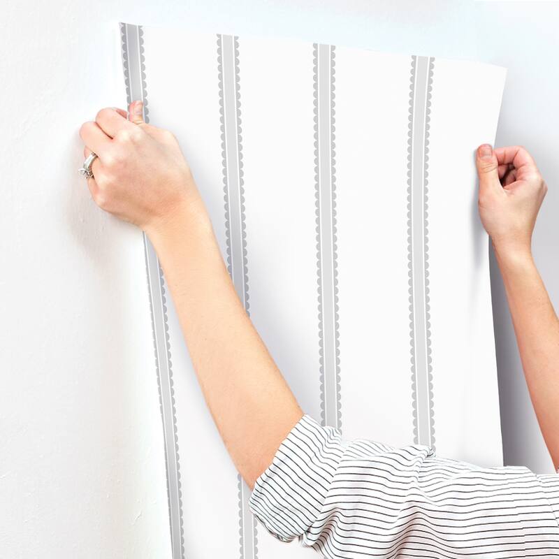 Advantage Bobbin Stripe Grey Scalloped Wallpaper