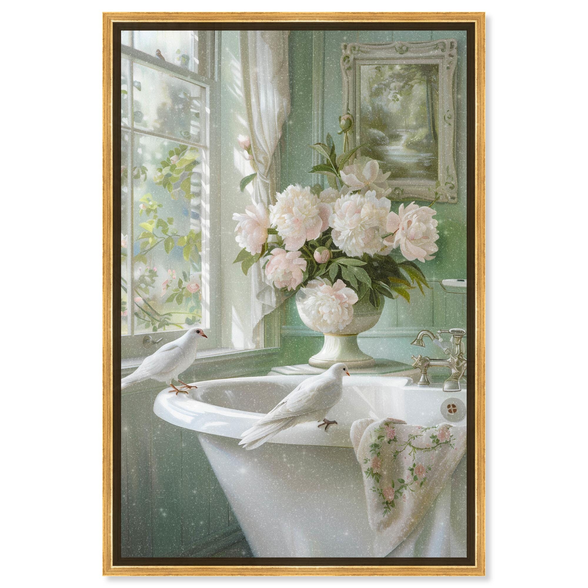 Spring Dove Bathroom Canvas Glam Bathroom Art by Art Remedy