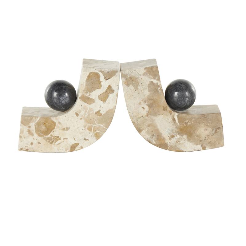 Marble Arched Curved Bookends with Black Orbs - Set of 2 Brown - Roche River Decor