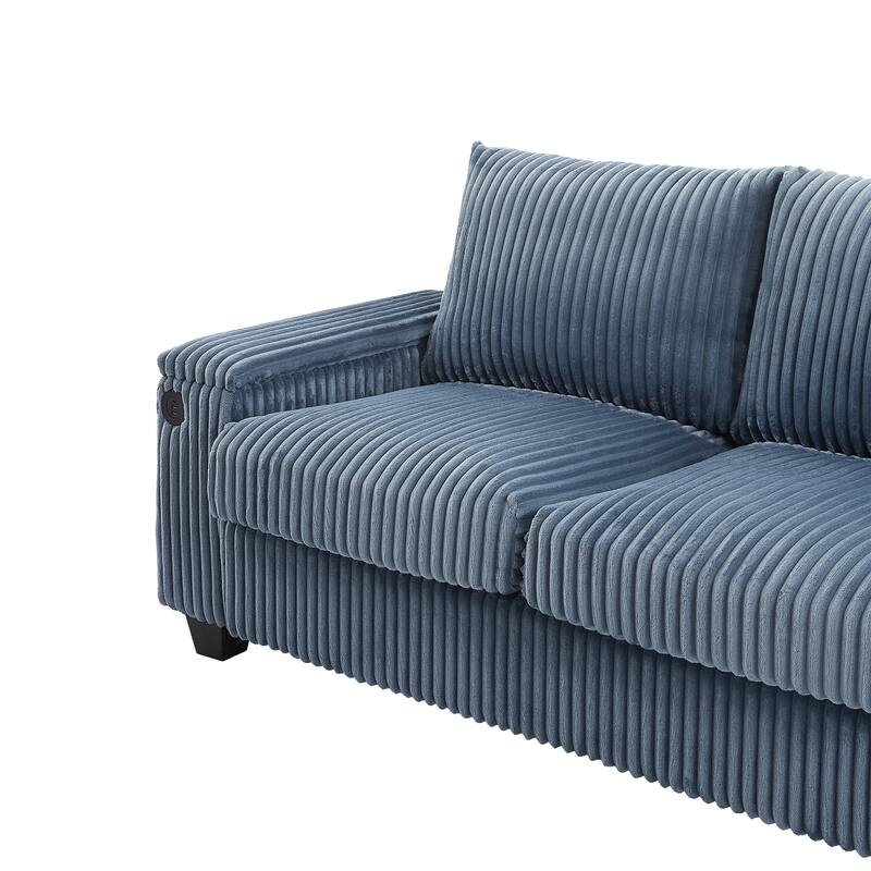 133" Corduroy 4-Seater Sofa with USB Ports, Flip-Top Cup Holders, and Hidden Storage