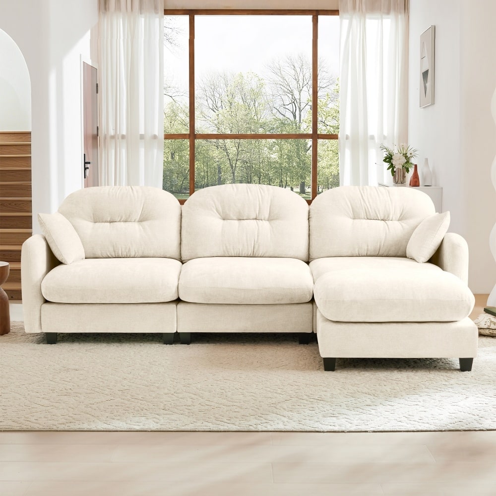 3-seat Chenille Modular Upholstered Convertible Sectional Sofa with Ottoman