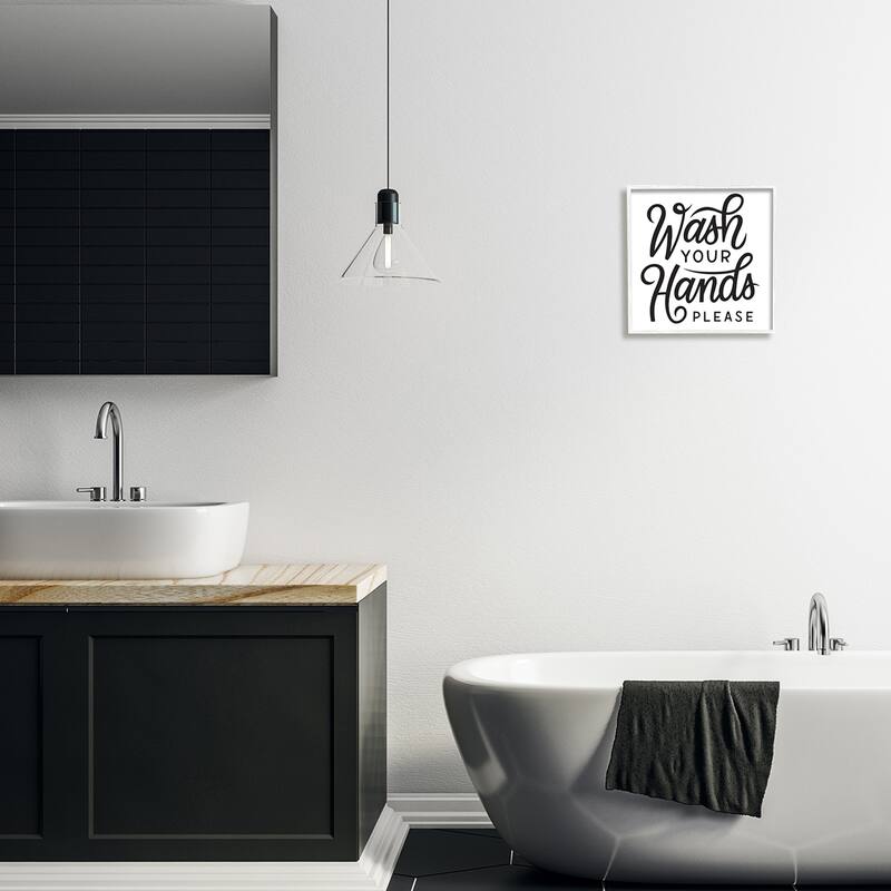 Stupell Wash Hands Please Bathroom Typography Text Sign Framed Wall Art - Black