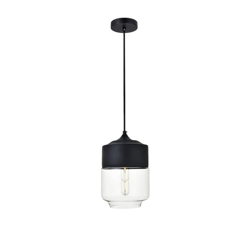 1-Light Pendant with 7 inch Clear Glass - Black