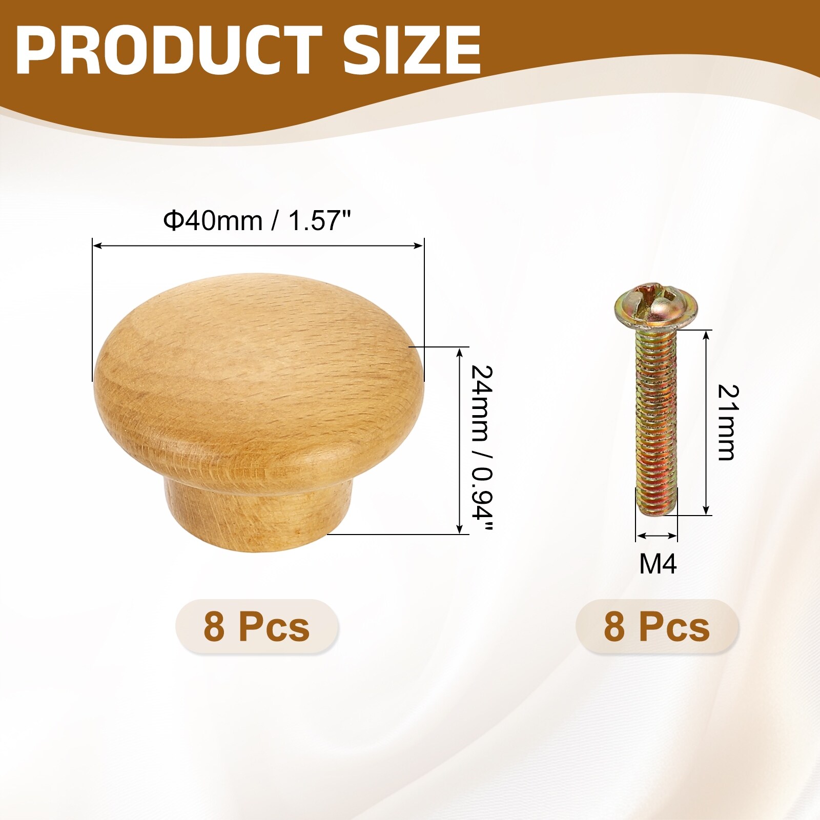 Round Wood Drawer Knob, Round Head Dresser Knobs with Screws for Wardrobe Cupboard