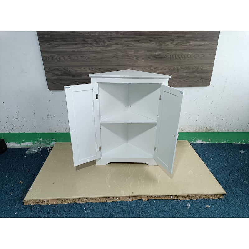 Floor Corner Cabinet with 2 Doors and Adjustable Shelves
