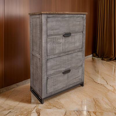 Dome 54 Inch Tall Dresser Chest 4 Drawers 1 Shelf Metal Gray Mango Wood