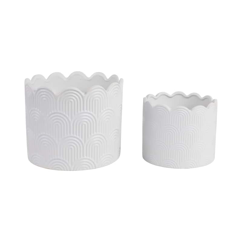 Stoneware Planters Scallop Design and Curved Rim Detail (Set of 2)