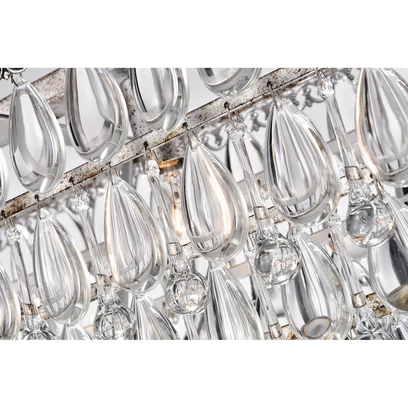 Antique Silver 6-Light Rectangular Kitchen Island Lighting with Crystal Hanging - Antique Silver