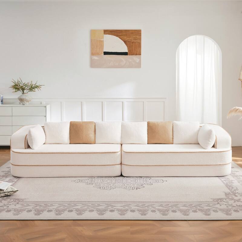 Rossetta 135" 4-Seat Modular Contrast Color Symmetrical Sectional Teddy Fabric Boneless Sofa