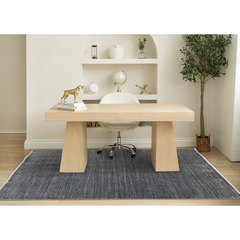 Blue Grey Subtle Distressed Stain Resistant Rug