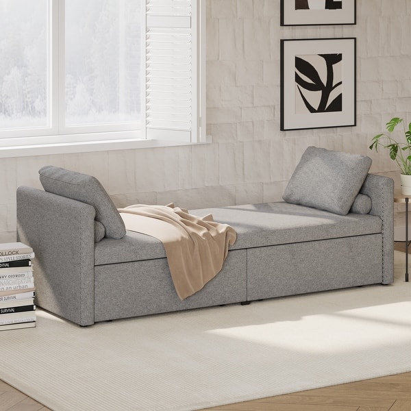 Grey Small Chaise Bench Indoor Storage Chaise Lounge, Chaise