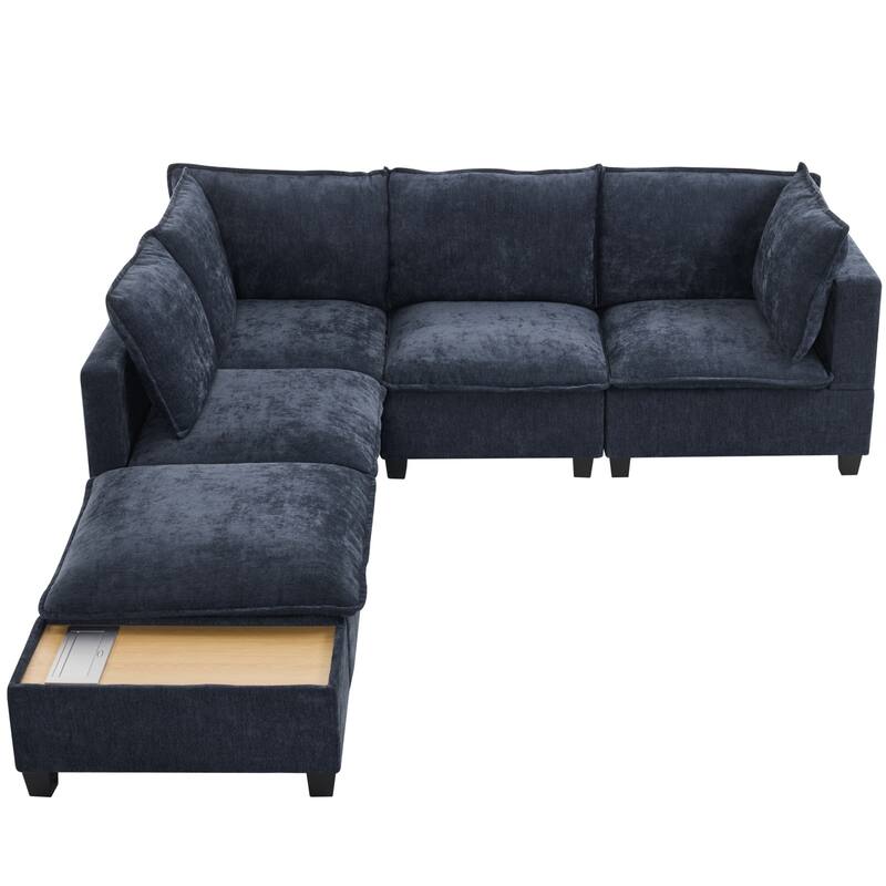 90" Modular U-Shaped Sectional Sofa with a Movable Ottoman,a Coffee Table with Hidden Charging Devices