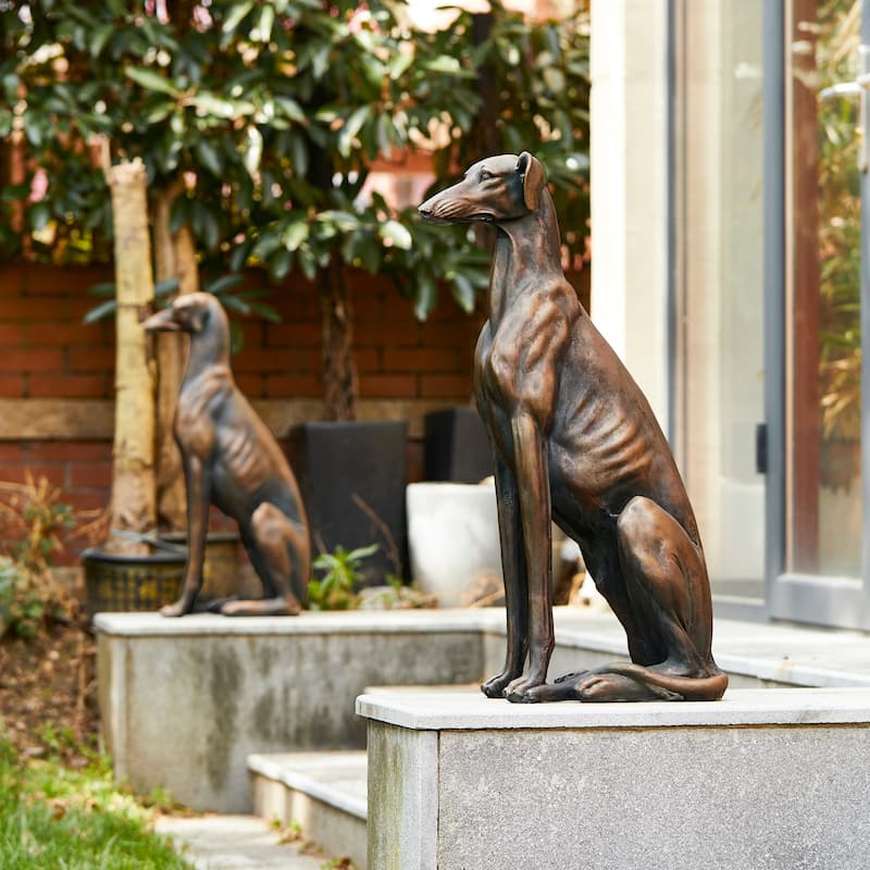 Glitzhome 30"H Morden MgO Bronze Sitting Guardian Greyhound Dog Garden Statue Porch Sculpture Indoor Outdoor