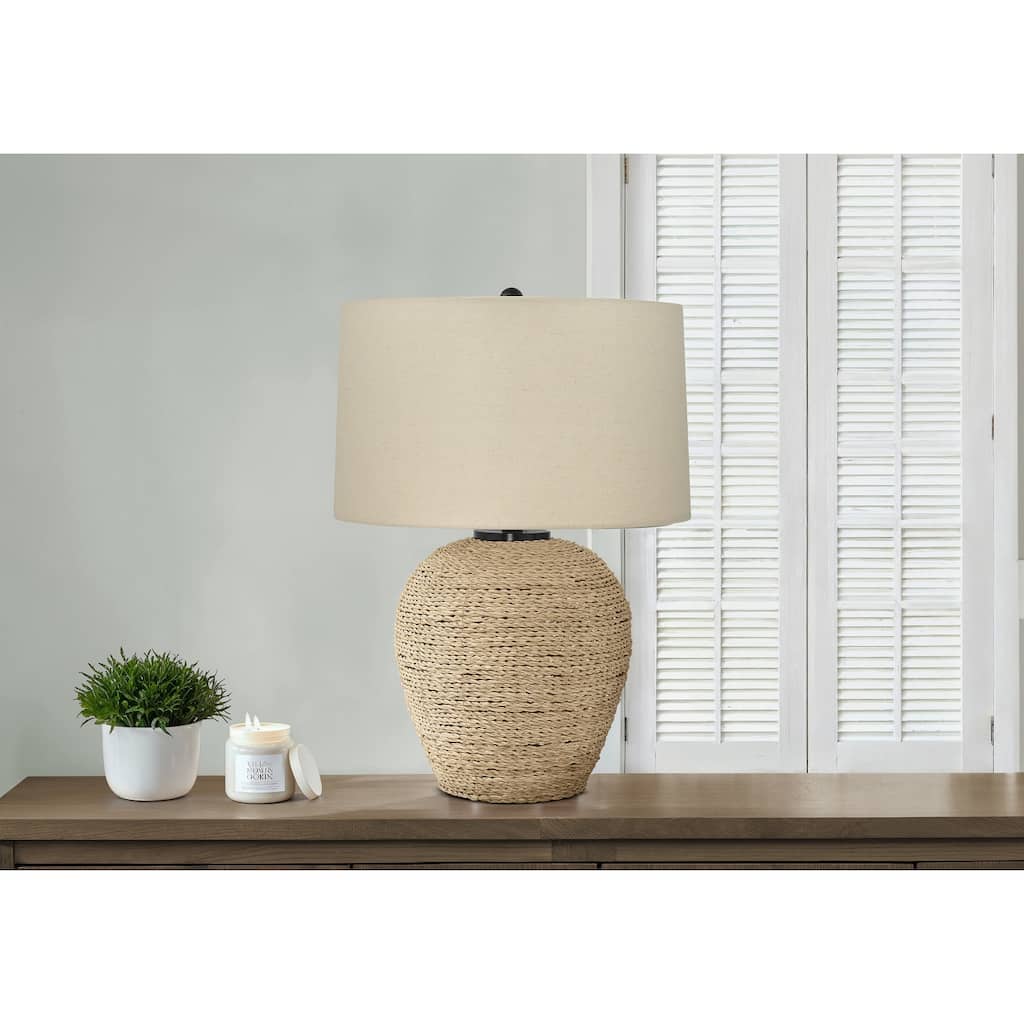Lighting, 25"h, Table Lamp, Rattan, Beige Shade, Transitional