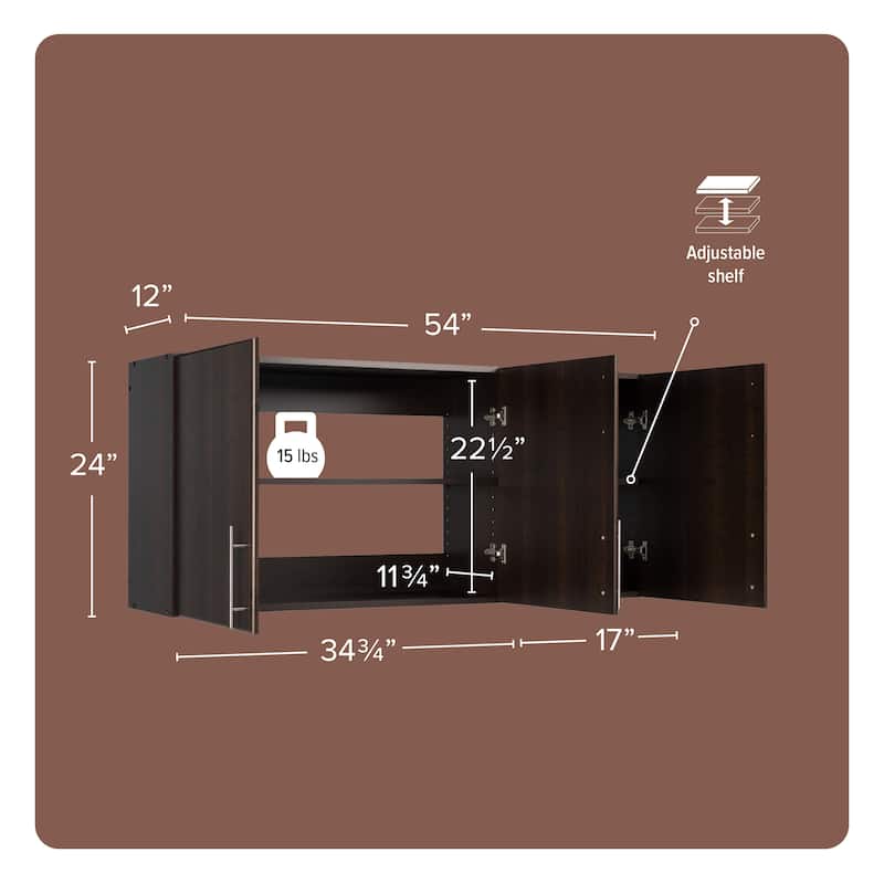 Prepac Elite Wall Cabinet, Versatile Adjustable Garage Wall Cabinet, Tall 3-Door, 54"W x 24"H x 12"D