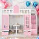 preview thumbnail 1 of 9, Pink Twin Size Bunk Bed with Changeable Table, Loft Bed Turn into Upper Bed and Down Desk Pink - Twin