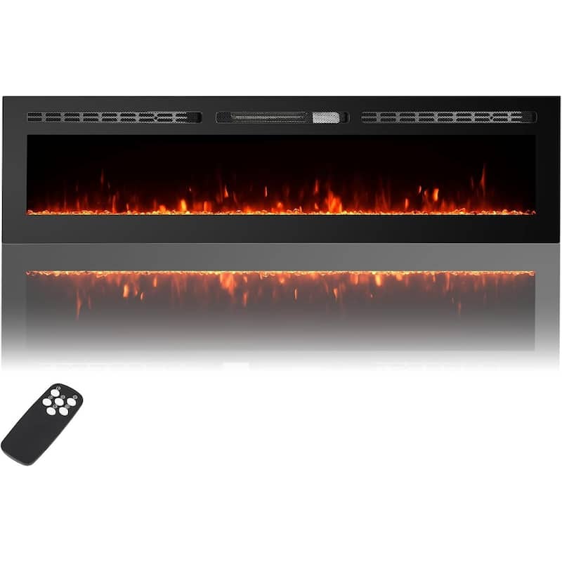 1500W/750W 60"" Electric Fireplace Heater, Dual Power with Thermostat - Black