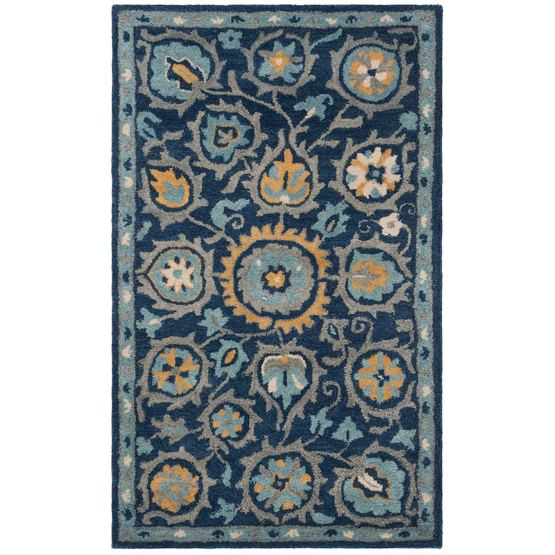 SAFAVIEH Handmade Heritage Zaynah Traditional Oriental Wool Rug - 3' x 5' - Navy/Gold