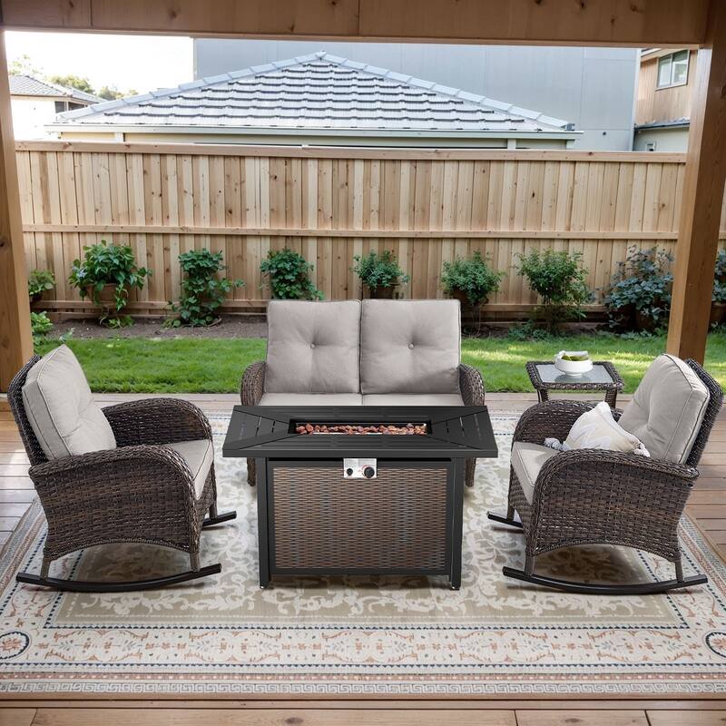Gymojoy Outdoor Fire Pit Conversation Set, Loveseat Glider Sofa & Chairs - Patio Furniture Set