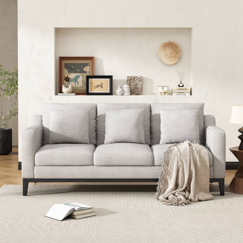 Roomfitters Comfy 3-Seat Sofa with Wooden Legs, Modern Upholstered Couch for Living Room and Study