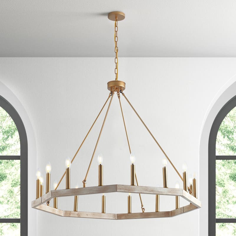 40" Brushed Gold 16-Light Wagon Wheel Candle Style Chandelier