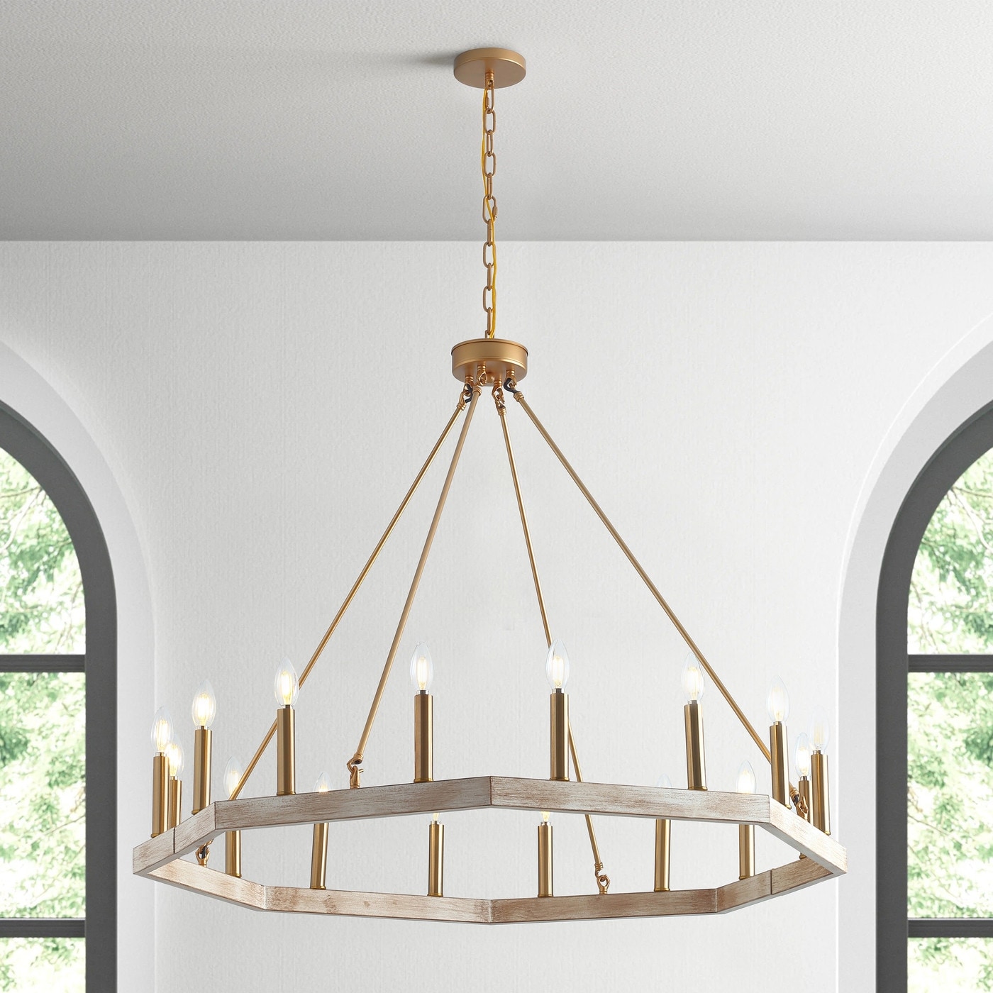 40" Brushed Gold 16-Light Wagon Wheel Candle Style Chandelier