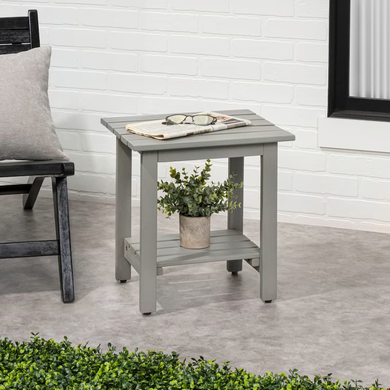 Kellie 16.1" Slatted Solid Acacia Wood Indoor/Outdoor Side Table with Shelf, By JONATHAN Y