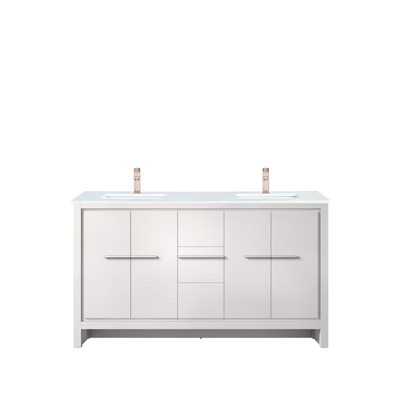 Lafarre Bath Vanity Cultured Marble Top, Sink and Rose Gold Faucet
