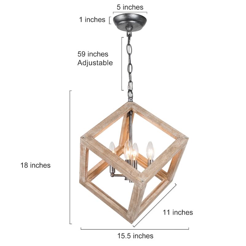 Kiria Farmhouse 4-lights Lantern Chandelier Geometric Hanging Ceiling Pendant Light - L 15.4" x W 15.4 "x H 20.5"