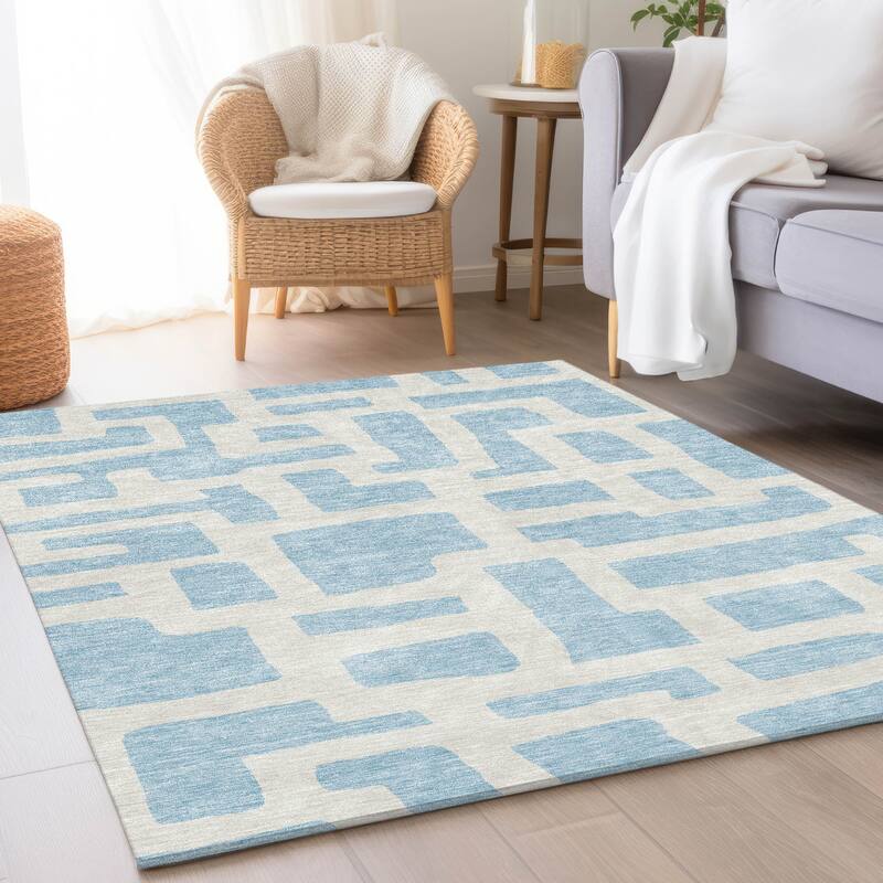 Premium Washable Super Soft Geo Maze Mayfield Rug - Sky - 5' x 7'6"