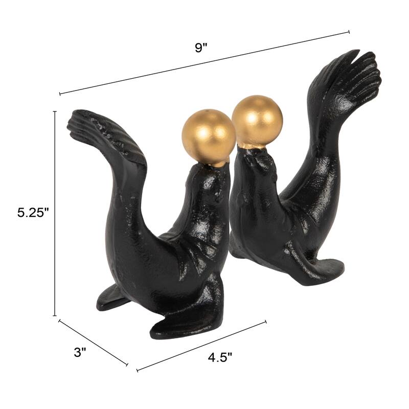 Cast Iron Seal Bookends (Set of 2 Pieces) - 9.0"L x 2.88"W x 5.13"H