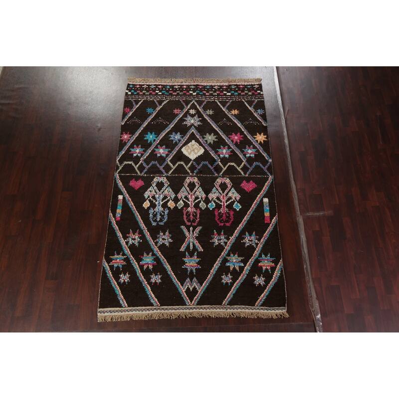 Geometric Tribal Moroccan Area Rug Hand-knotted Oriental Wool Carpet - 5'10" x 9'7"