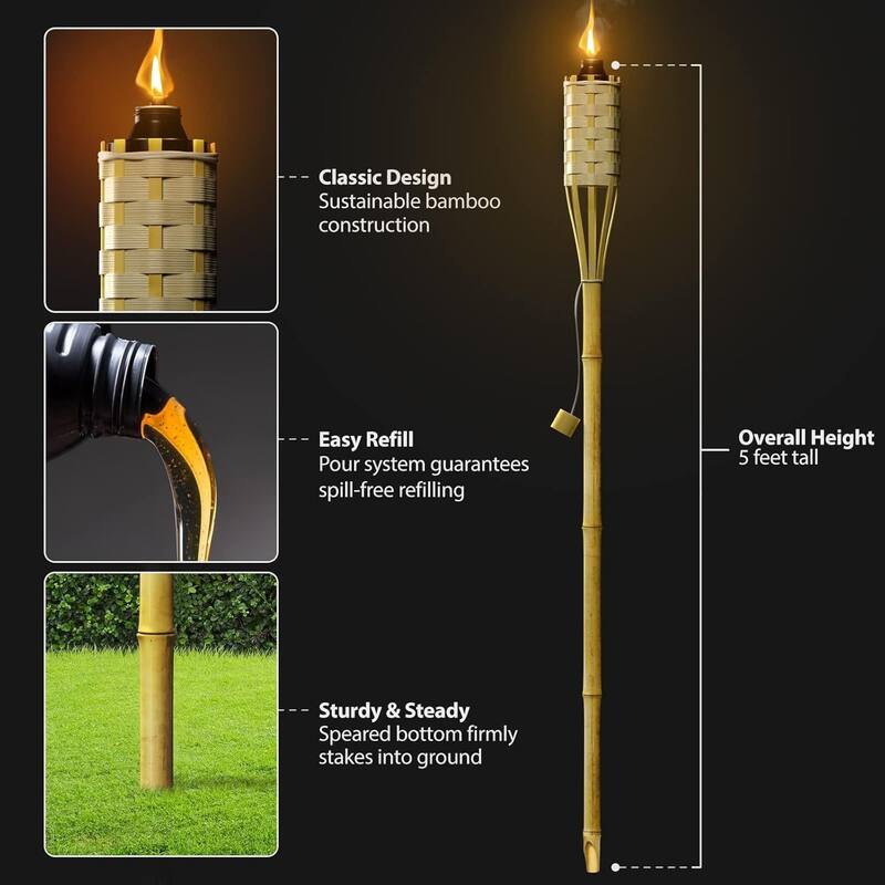 Matney Torches - Includes Metal Oil Canisters with Covers to Extinguish flame (8 Pack)