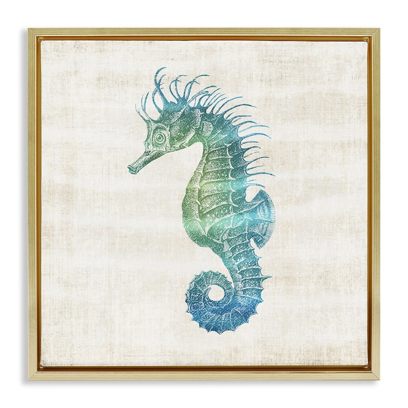 Stupell Ombre Seahorse Expression Framed Floater Canvas Wall Art Design By Susan Arnot - 18 x 18 - Gold