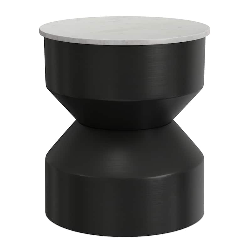 WYNDENHALL Dolly 16" Wide Genuine Marble Top Modern Metal End Table in Black/White & Assembled