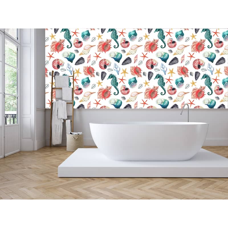 Seahorse and Starfish vinyl Removable wallppaer - 24'' inch x 10'ft