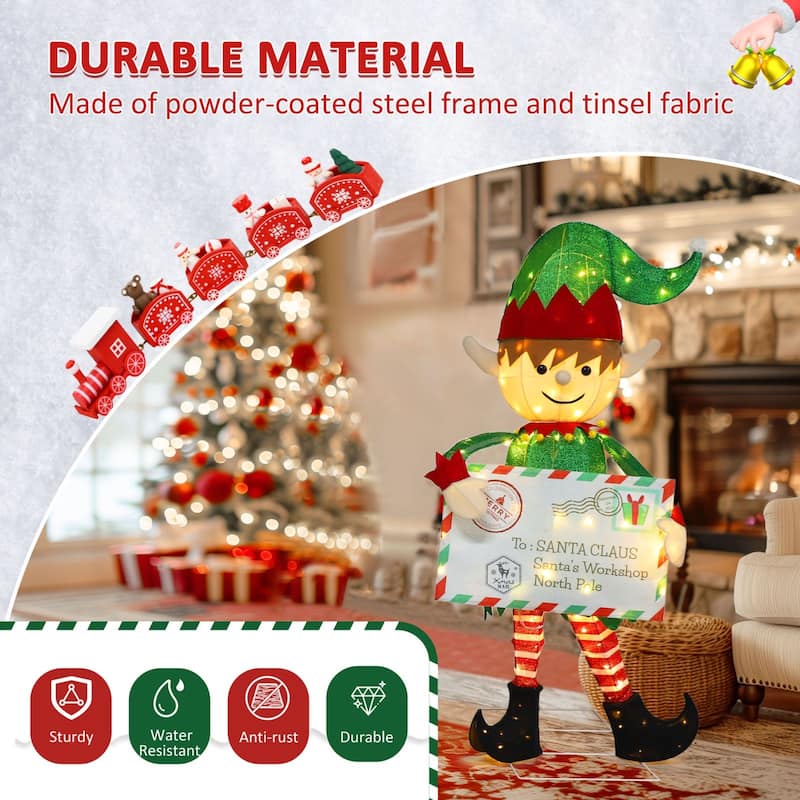 VEIKOUS 4.8FT Lighted Christmas Postman Elf Sign, LED Santa's Mailbox Display with 100 Warm White Lights