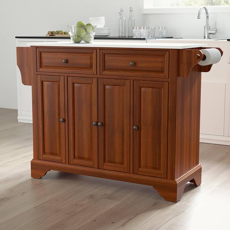 Full Size Kitchen Island with Granite Top & Storage - Portable Kitchen Cart, Modern Design, White/Black