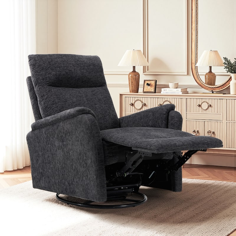 Fabric Recliner Sofa Chair Swivel Rocking Footrest-Single Seat for Living Room - Dark Grey-Fabric