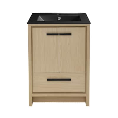 Virage 24 In. Brown Oak Bathroom Vanity With Black Ceramic Sink Top