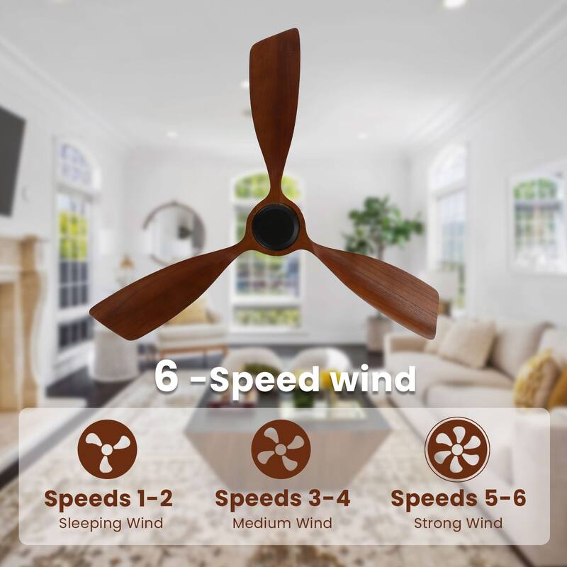 Sofucor 48"Ceiling Fan without Light, Solid Wood Blades for Living Room, Bedroom
