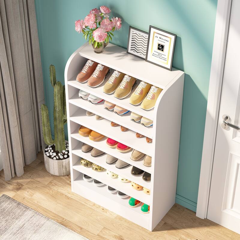 Modern Shoe Rack for Entryway, 8-Tier Tall Shoe Shelf, Wooden Shoe Storage Cabinet - 25.59” L x 11.81” W x 47.24” H