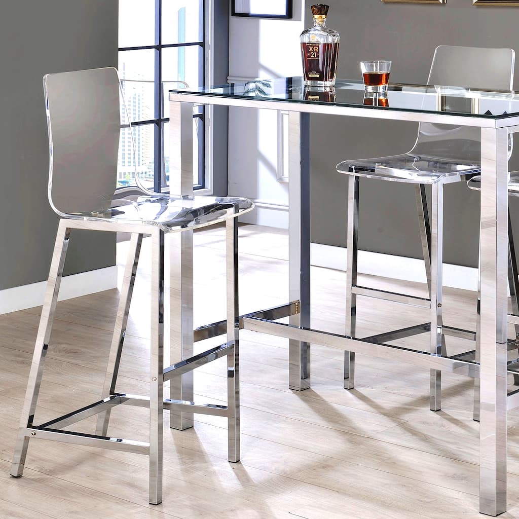 Sleek Design Clear Acrylic with Chrome Base Bar Stools (Set of 2)